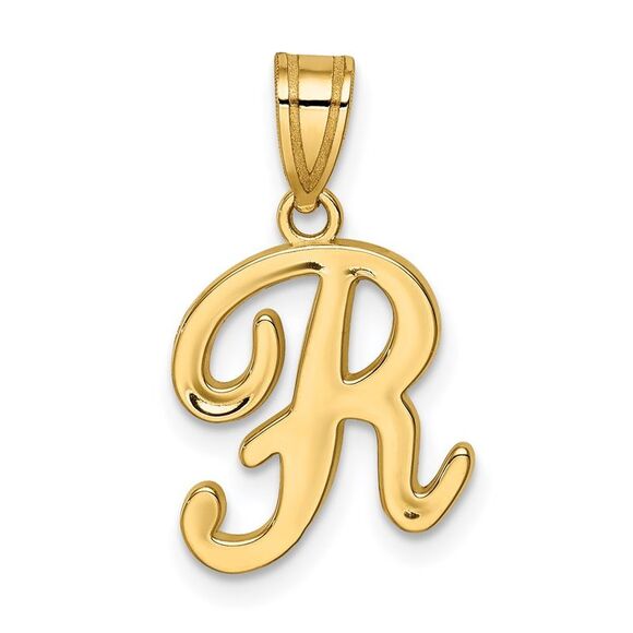 14k Yellow Gold, Mimi Collection, Small Script Initial R Pendant - Picture 1 of 5